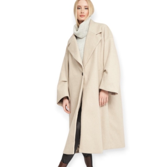 Zara Oversized Tan Cozy Long Pea One Button Neutral Long Coat SZ XS - Picture 3 of 13